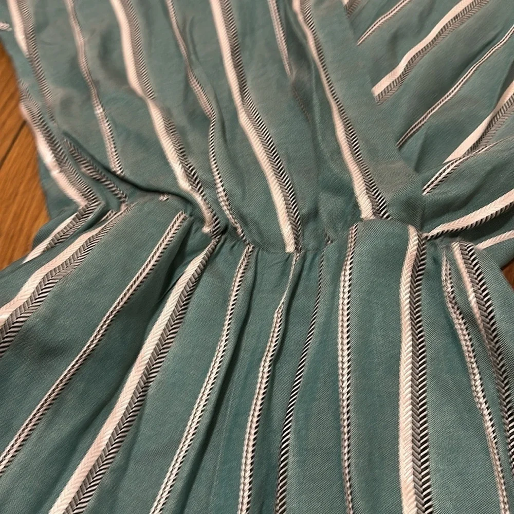 Maje Pandora Woven Stripe Twill Jacquard Jumpsuit Sz 34 / XS / 2 Aqua teal ASO